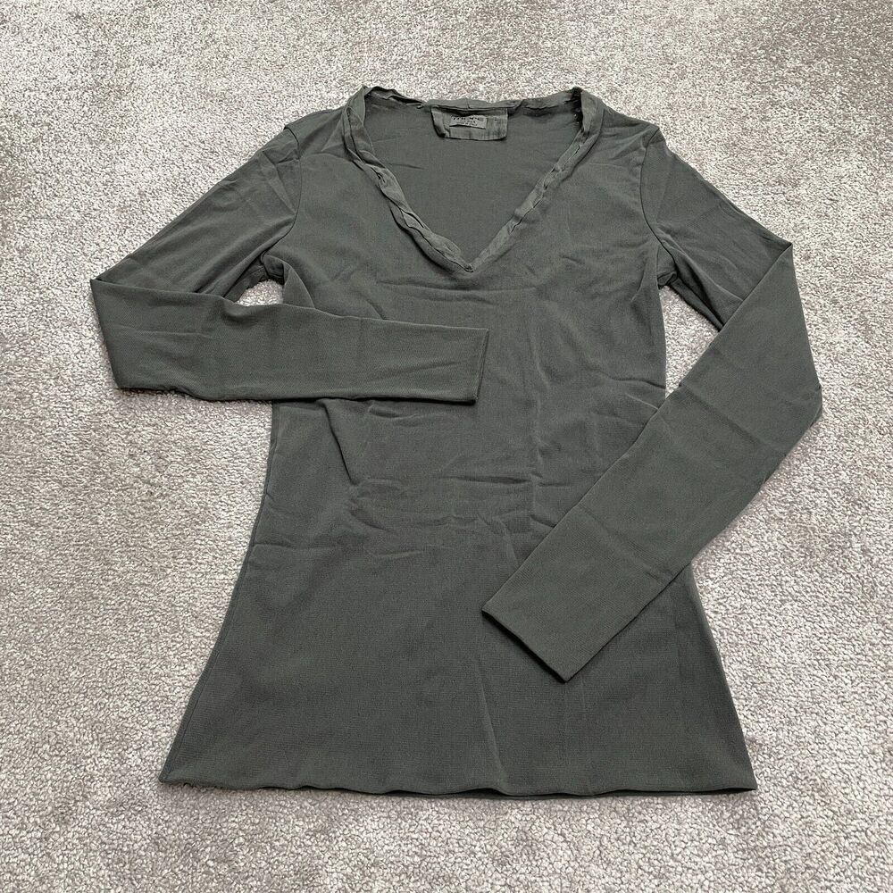 More By Siste's Italian Mesh Top Womens Small Dark Gray V-Neck Long Sleeve Lined